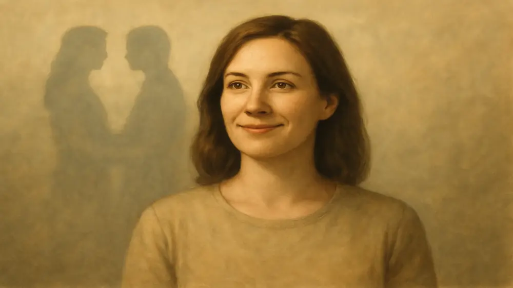 Mulher com expressão confiante e serena, representando o fortalecimento da autoestima como chave para superar o ciúme retroativo e encontrar a paz.