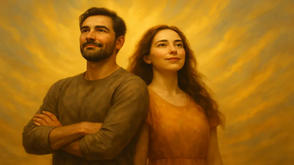 Casal refletindo sobre confiança e resiliência emocional, representando o processo de cura do ciúmes retroativo.